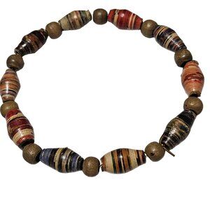 Handmade Recycled Paper Bead Stretch Bracelet Eco Friendly Lightweight Jewelry